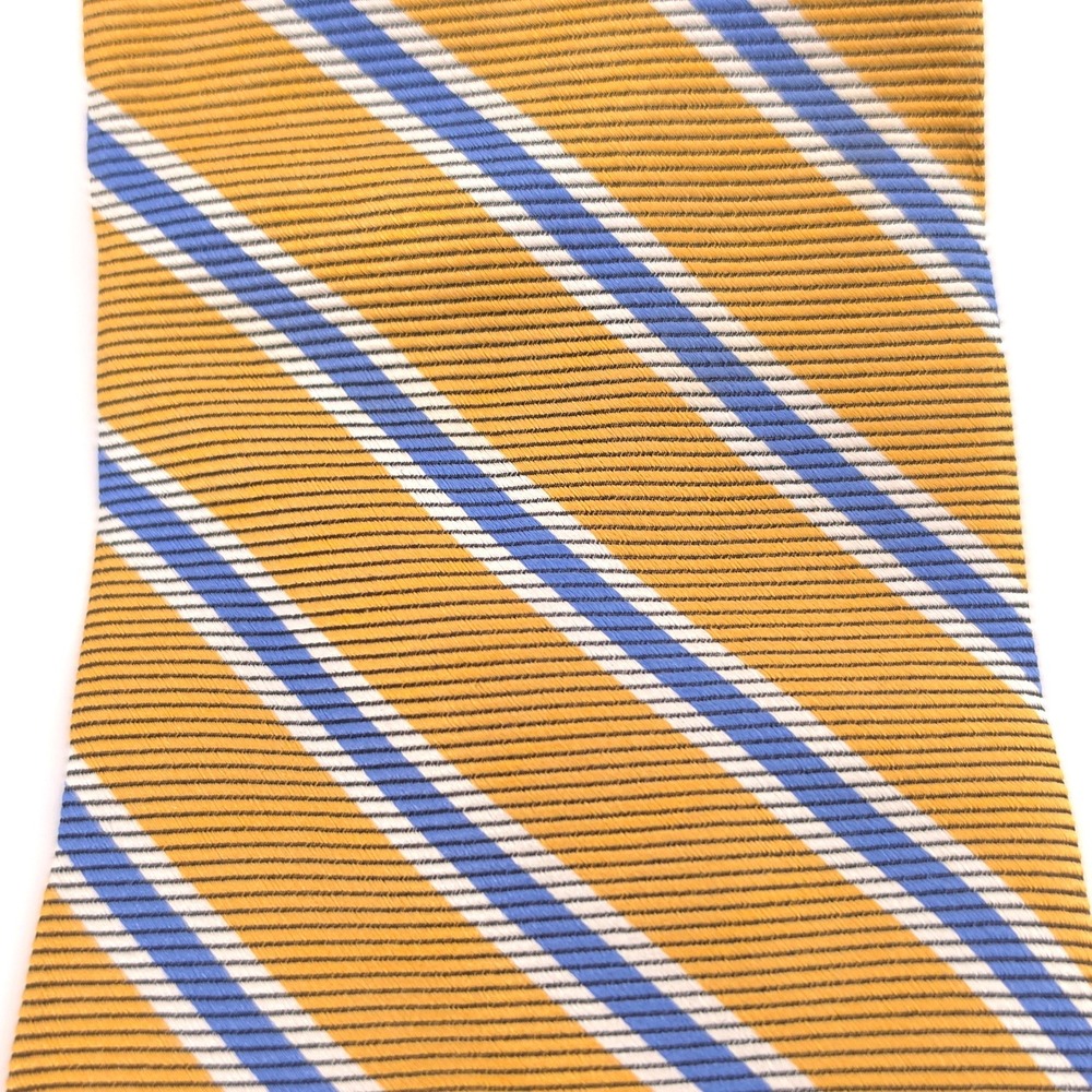 Brooks‎ Brothers Mens Makers Tie Silk Gold Blue White Repp Stripe Made in USA - Picture 3 of 6